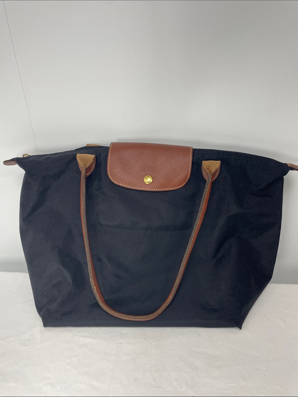 Longchamp Black Nylon Tote with Brown Leather Handles - Picture 2 of 10